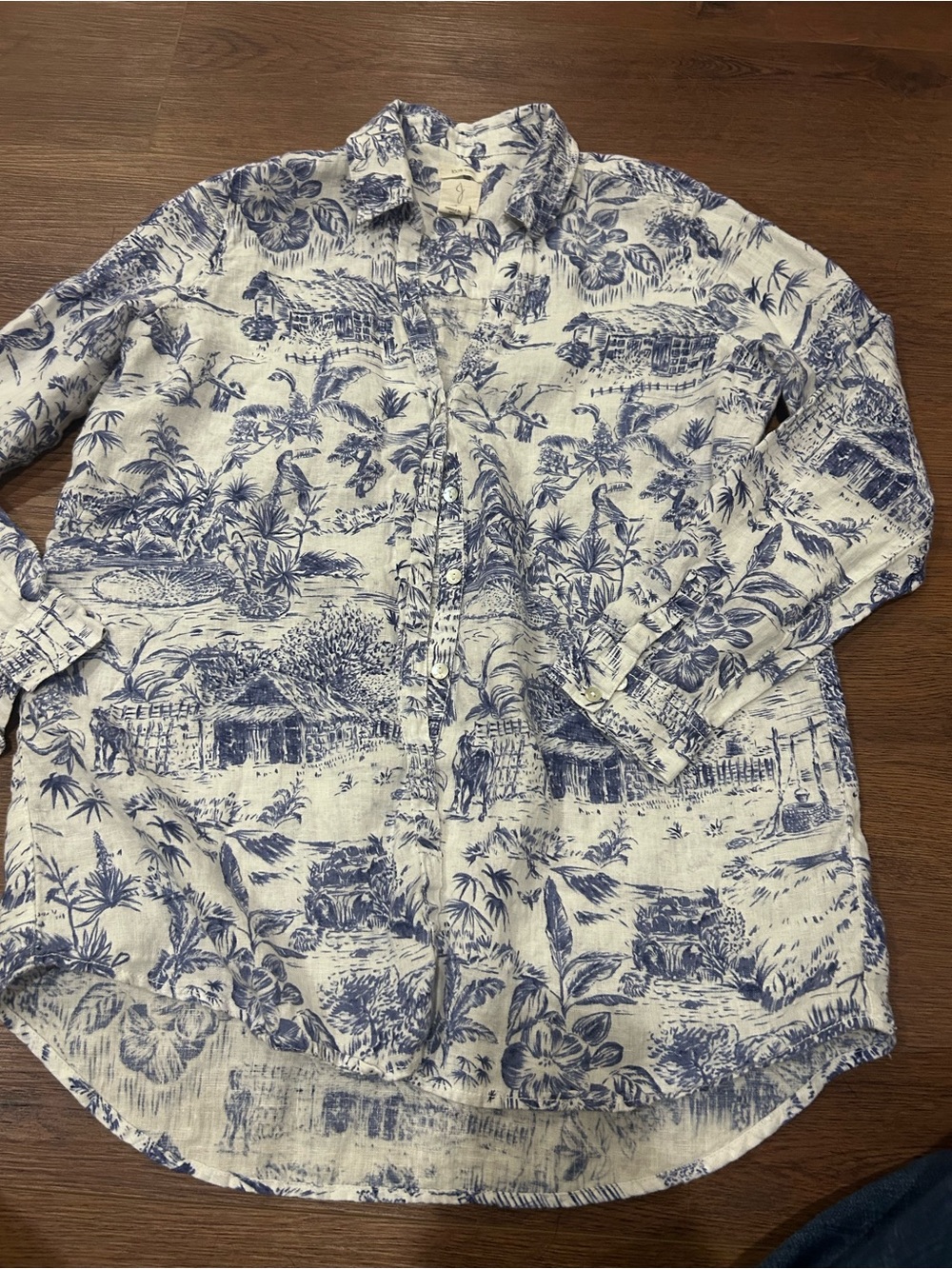 Joie Blue and White Tropical Print Button-Down Shirt